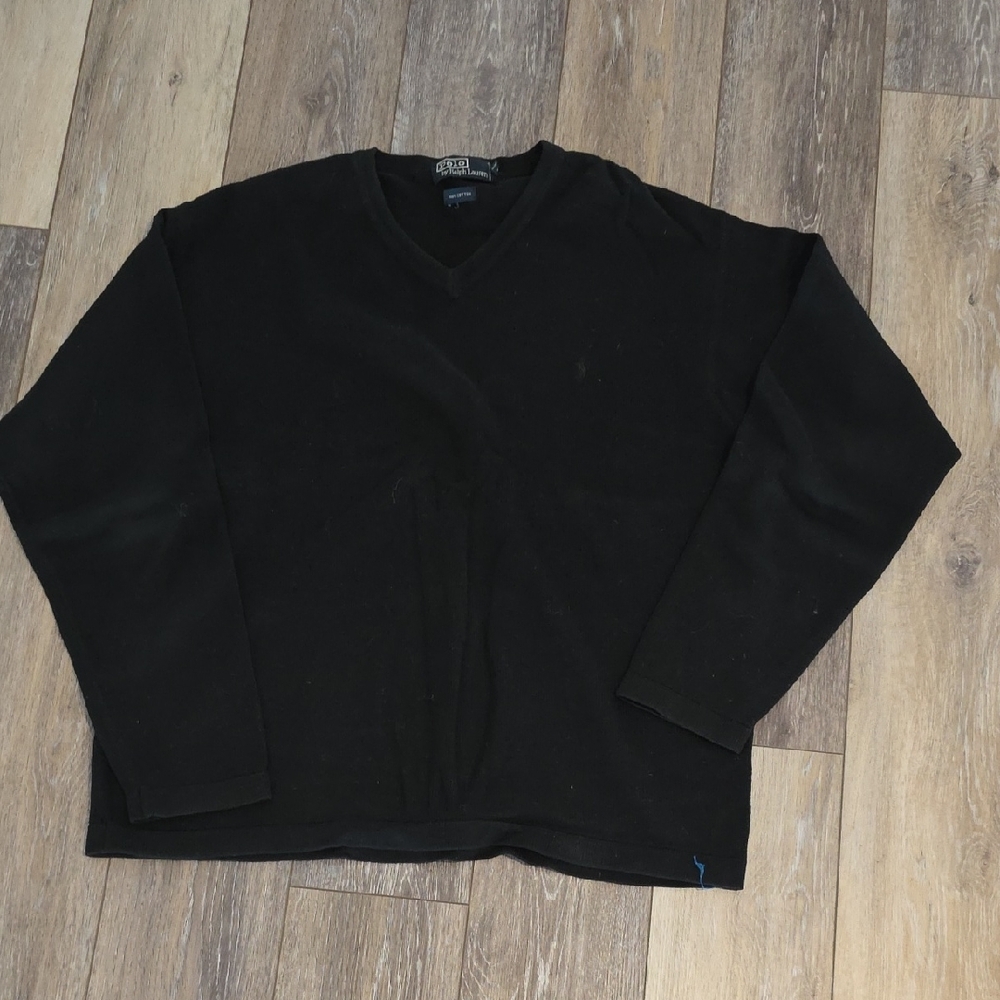 Polo by Ralph Lauren Black V-Neck Sweater Timeless Elegance